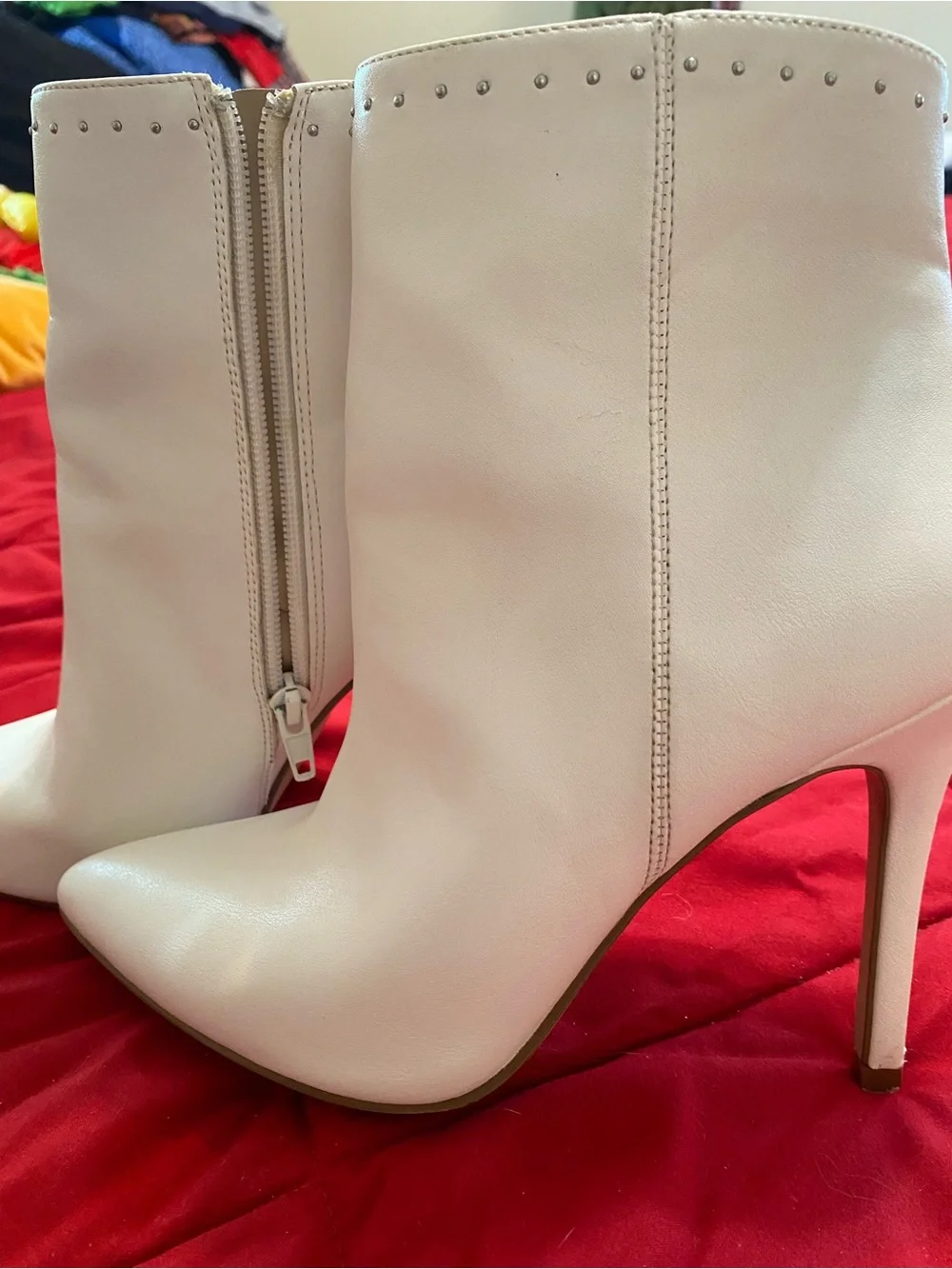 Charles David White studded Pointed Toe Stiletto Ankle Boots  7 concert party